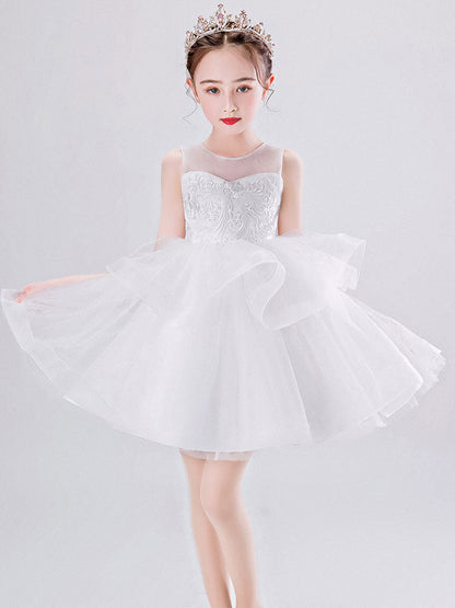 Jewel Neck Tulle Sleeveless Short Princess Kids Social Party Dresses-showprettydress