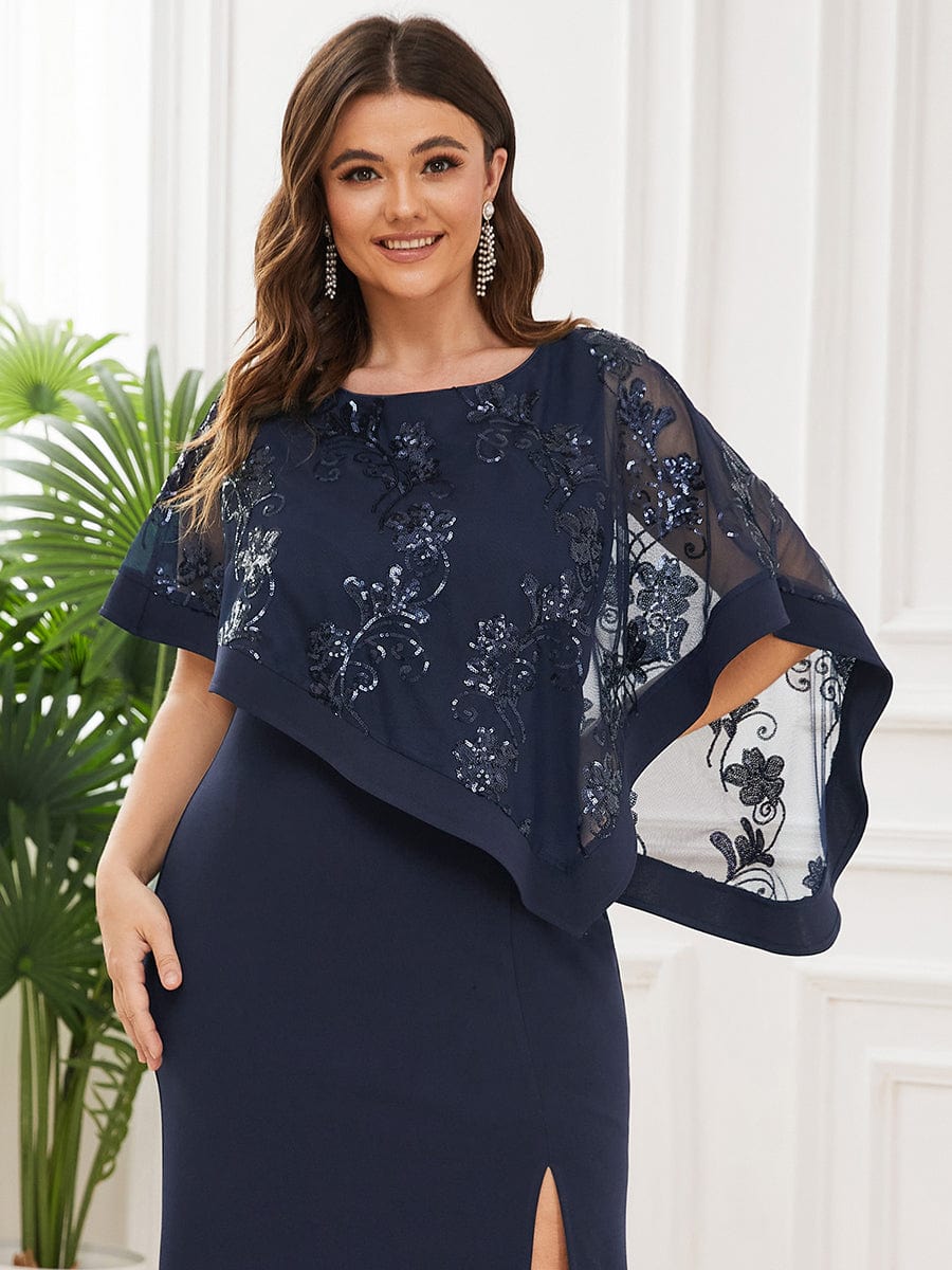 Karmen mother of the bride cape dress in navy Express NZ wide - Bay Bridal and Ball Gowns