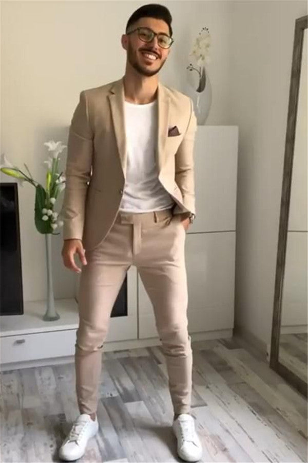 Khaki One Button Bespoke Two Piece Prom Party Men Suit Online-showprettydress