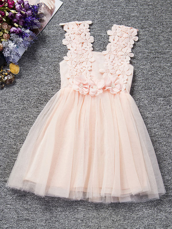 Kids Tutu Lace Applique Peach Beading Short Dinner Party Dresses-showprettydress