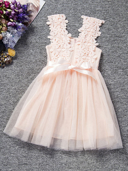 Kids Tutu Lace Applique Peach Beading Short Dinner Party Dresses-showprettydress