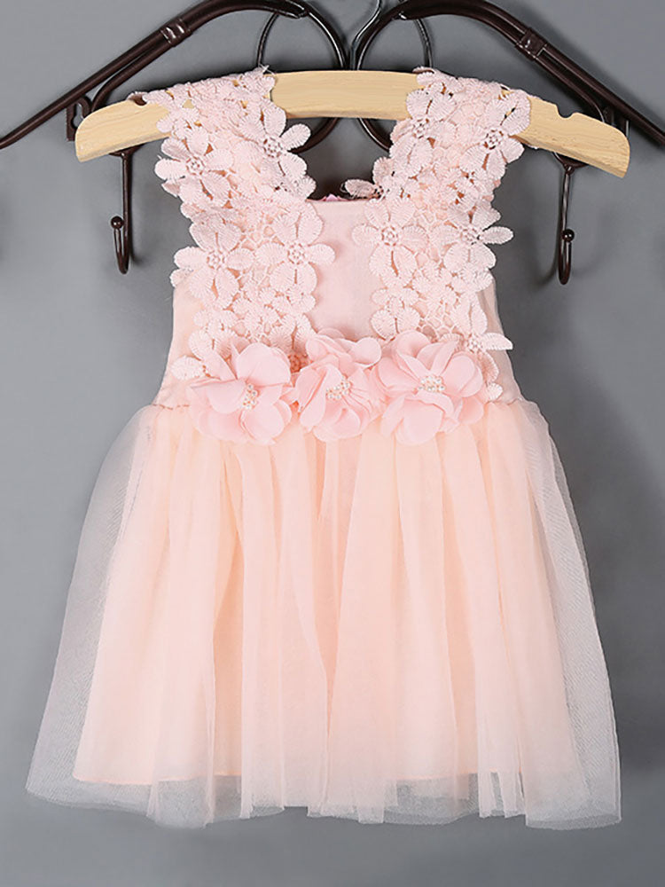 Kids Tutu Lace Applique Peach Beading Short Dinner Party Dresses-showprettydress