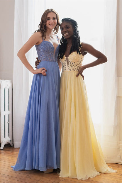 Periwinkle Off-the-Shoulder A-line Princess Prom Gown