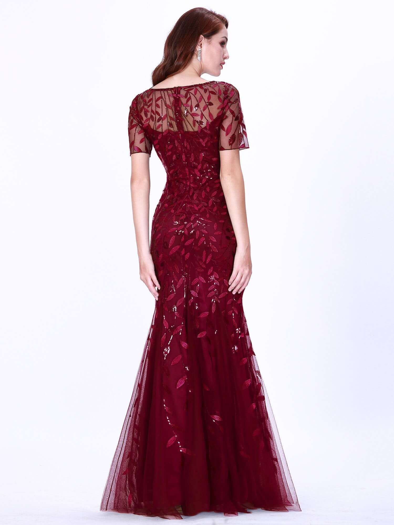 Krystal tulle embroidered leaf pattern dress with sequins in darker colors - Bay Bridal and Ball Gowns