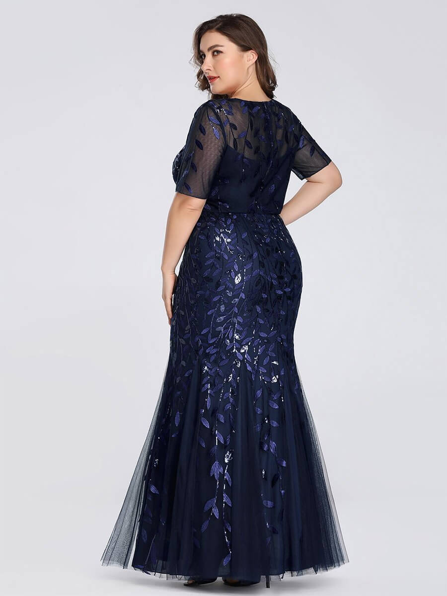 Krystal tulle embroidered leaf pattern dress with sequins in darker colors - Bay Bridal and Ball Gowns