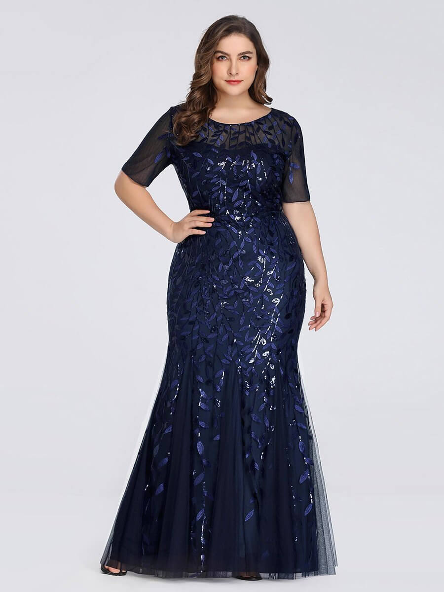 Krystal tulle embroidered leaf pattern dress with sequins in darker colors - Bay Bridal and Ball Gowns