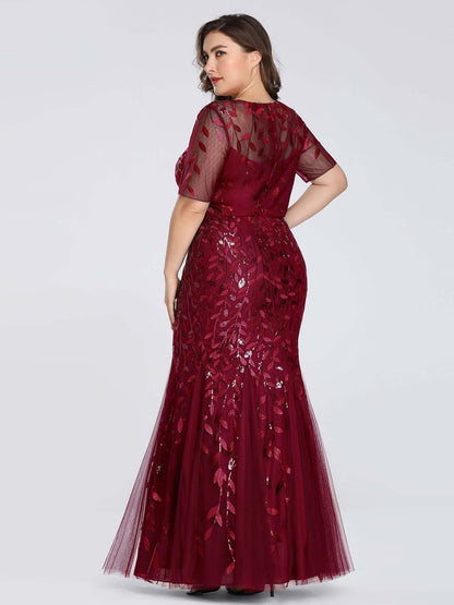 Krystal tulle embroidered leaf pattern dress with sequins in darker colors - Bay Bridal and Ball Gowns