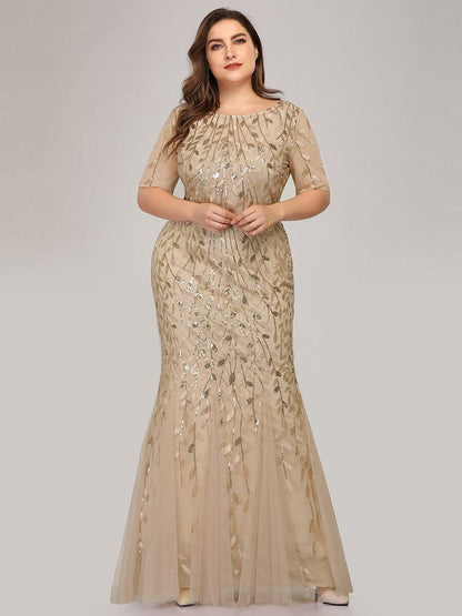 Krystal tulle embroidered leaf pattern dress with sequins in lighter colors - Bay Bridal and Ball Gowns