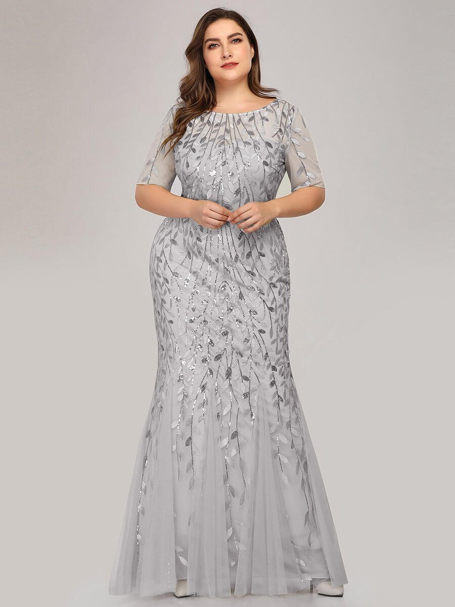 Krystal tulle embroidered leaf pattern dress with sequins in lighter colors - Bay Bridal and Ball Gowns