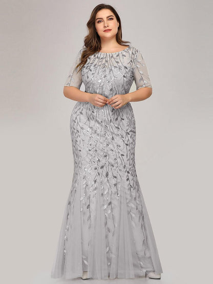 Krystal tulle embroidered leaf pattern dress with sequins in lighter colors - Bay Bridal and Ball Gowns