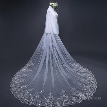 Lace Appliqued Cathedral Veil with Blusher Viniodress TS170103-Veils-Viniodress-Viniodress