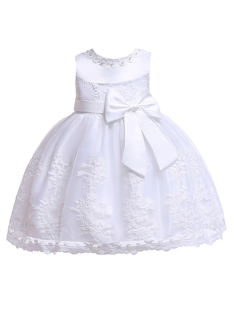 Lace Bow A-line Kids Short Formal Party Dress-showprettydress