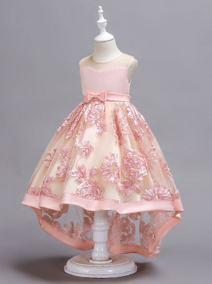 Lace High Low Kids Formal Asymmetrical Little Girls Social Party Dress-showprettydress