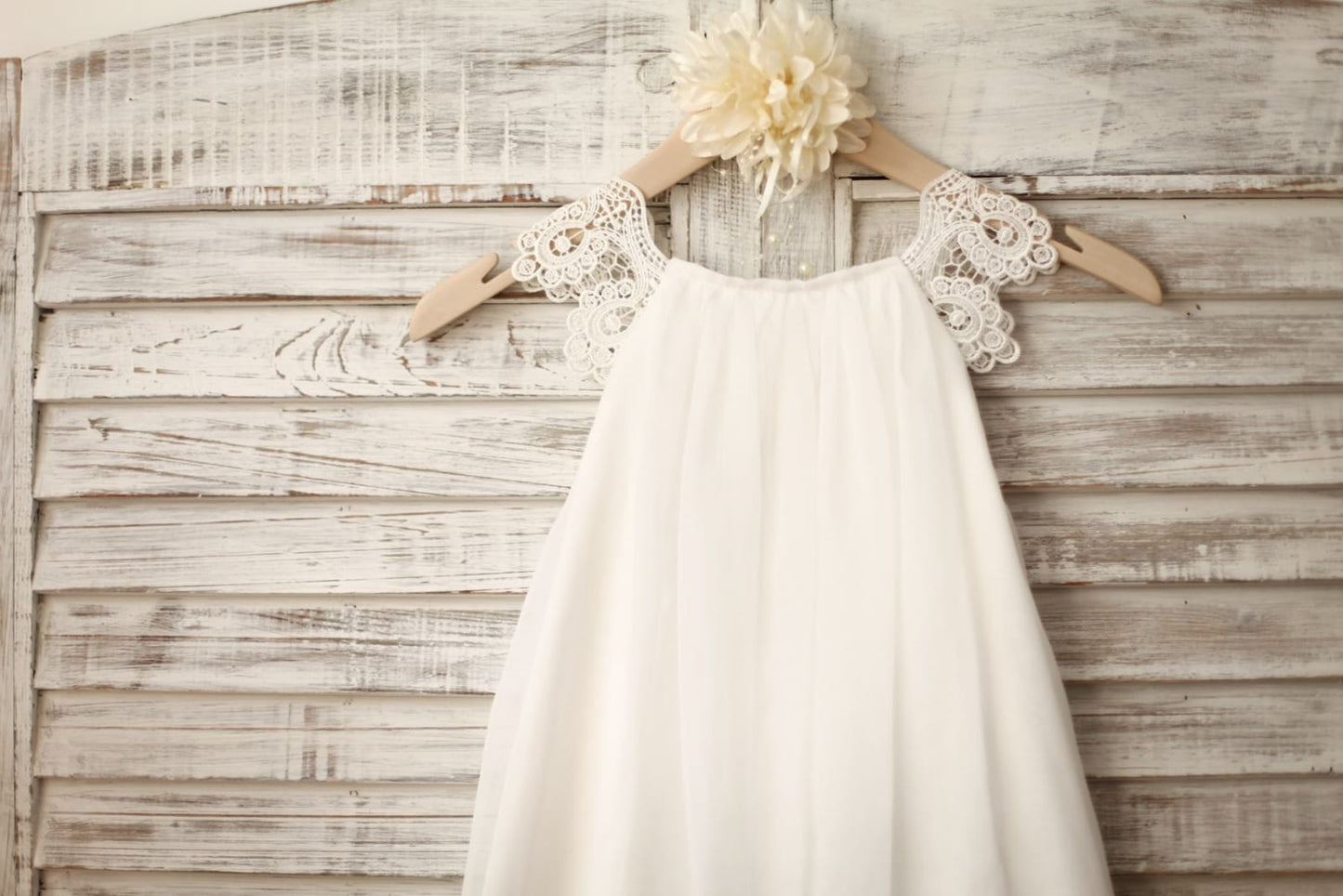 Lace Cap Sleeves Boho Beach Ivory Chiffon Flower Girl Dress