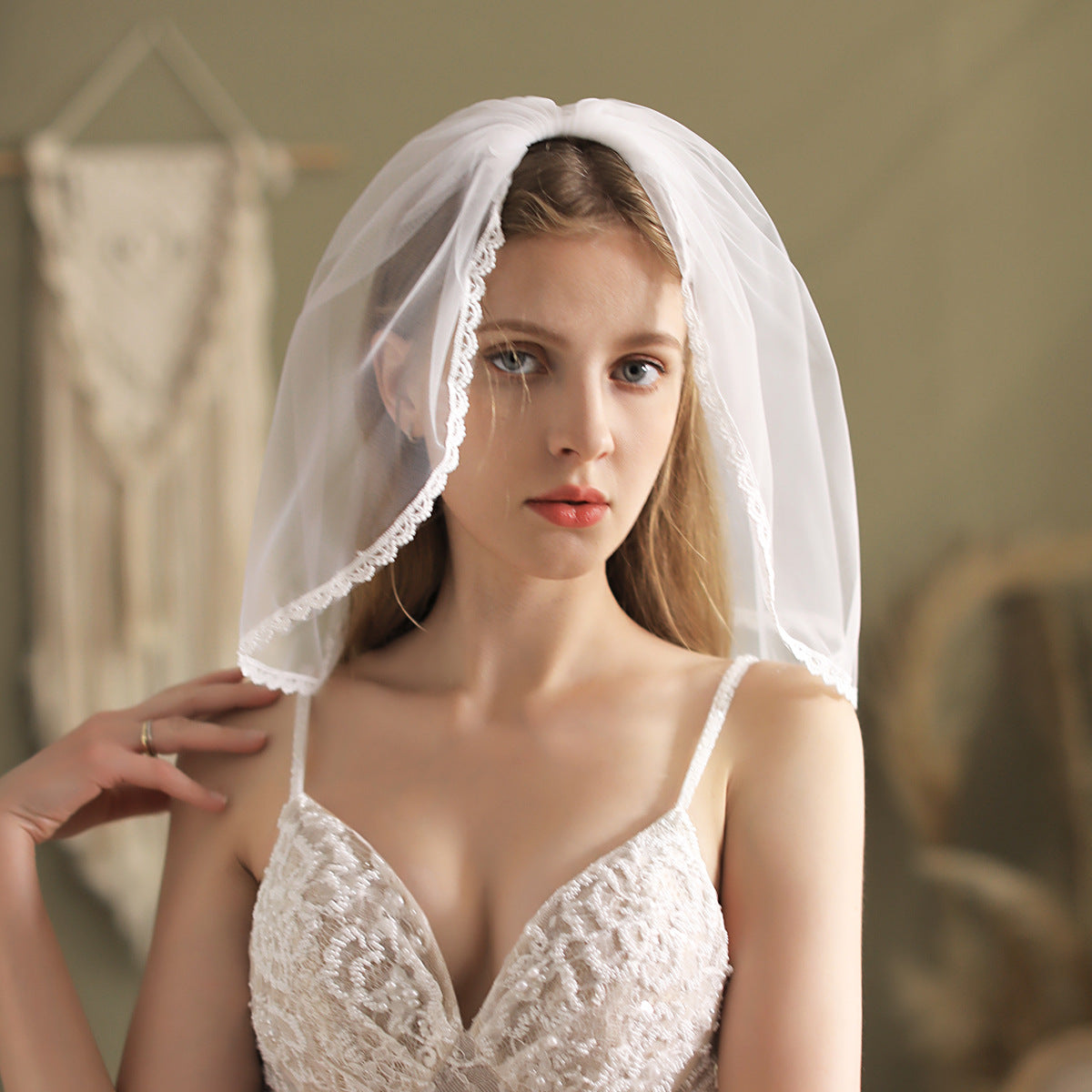 Lacy Short Veil for Bride-Accessories-Viniodress-Ivory-Viniodress