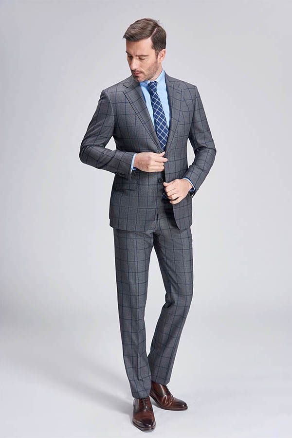 Large Checked Decent Dark Grey Mens Suits Sale-showprettydress