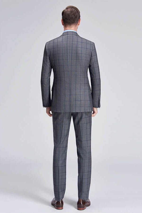 Large Checked Decent Dark Grey Mens Suits Sale-showprettydress