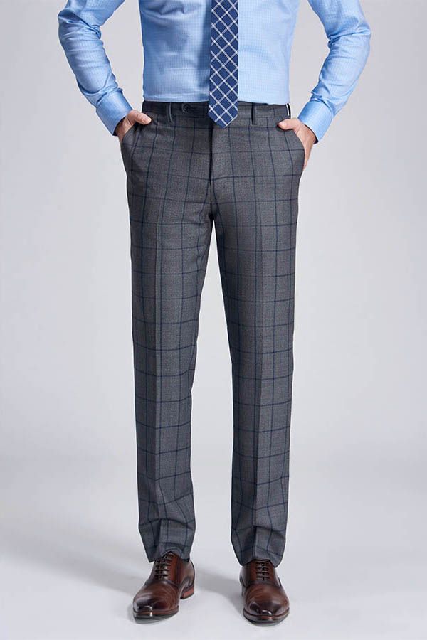 Large Checked Decent Dark Grey Mens Suits Sale-showprettydress