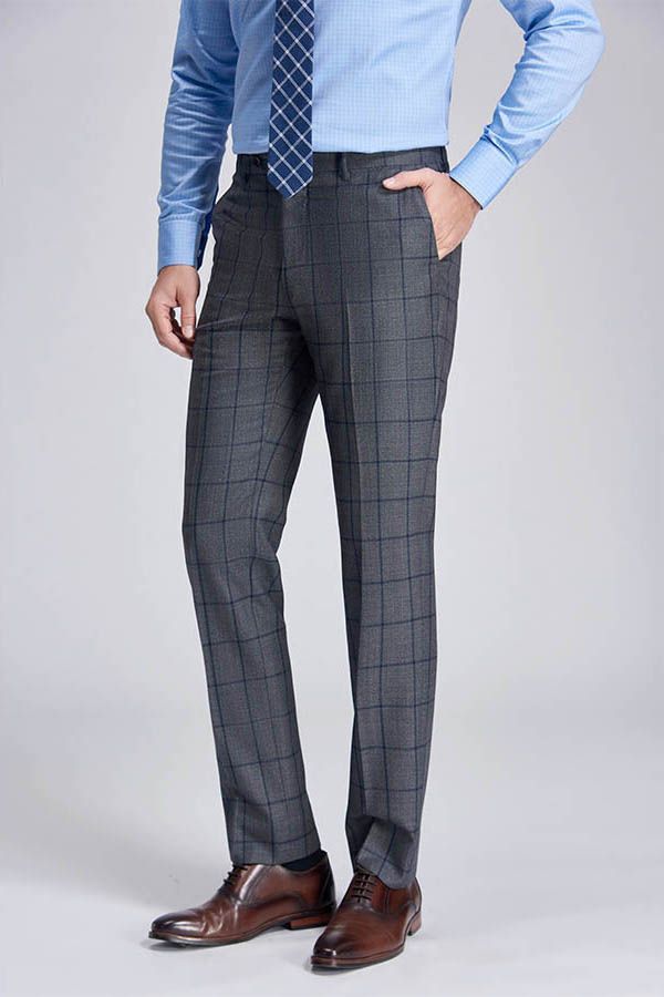 Large Checked Decent Dark Grey Mens Suits Sale-showprettydress