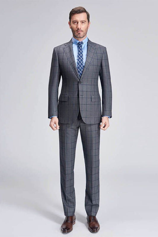 Large Checked Decent Dark Grey Mens Suits Sale-showprettydress