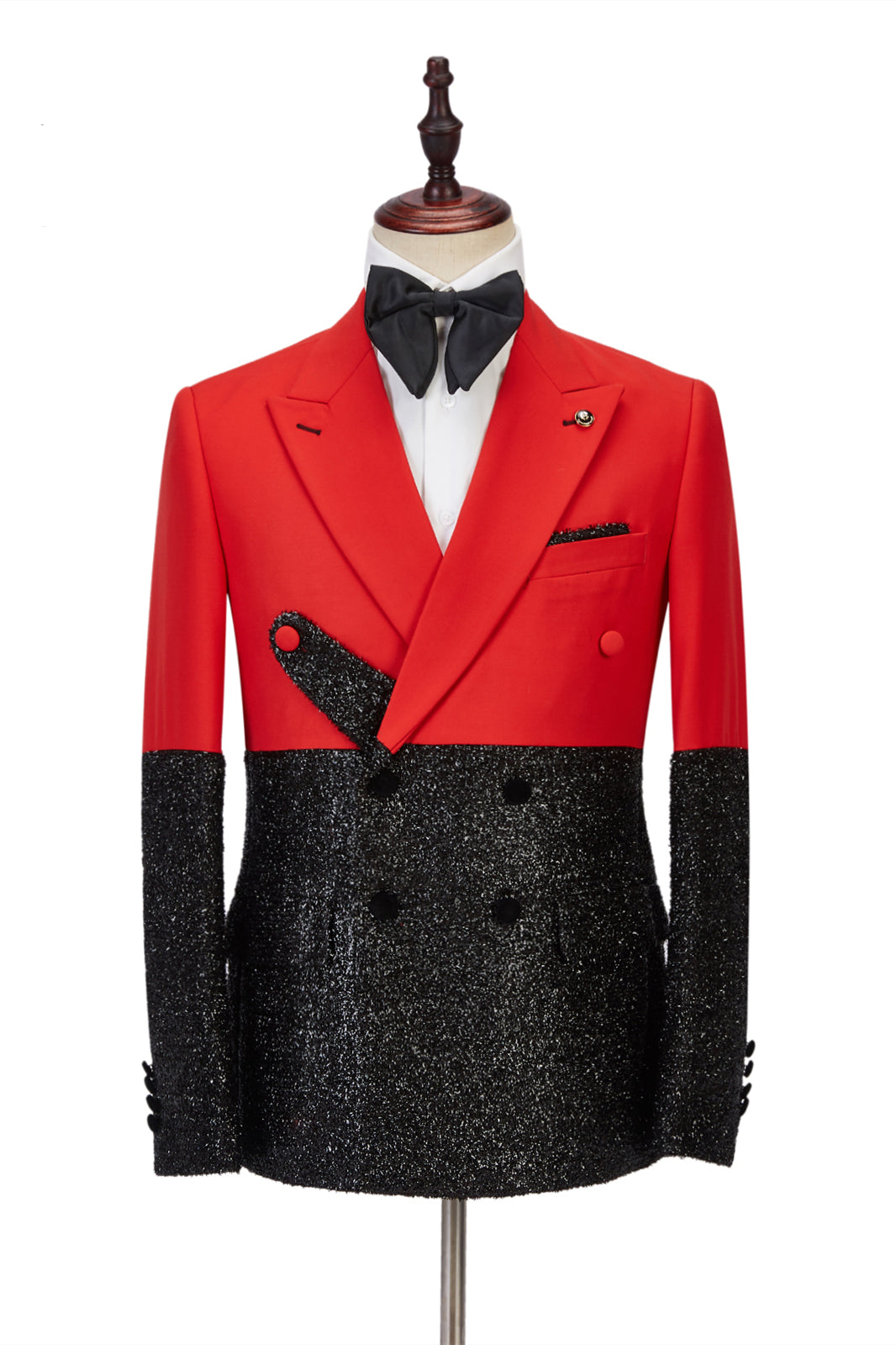 Latest Peak Lapel Bright Red Classy Sparkle Black Designer Men's Suit-showprettydress