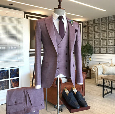 Latest Purple Small Plaid Peaked Lapel One Button Bespoke Men Suits For Proms-showprettydress