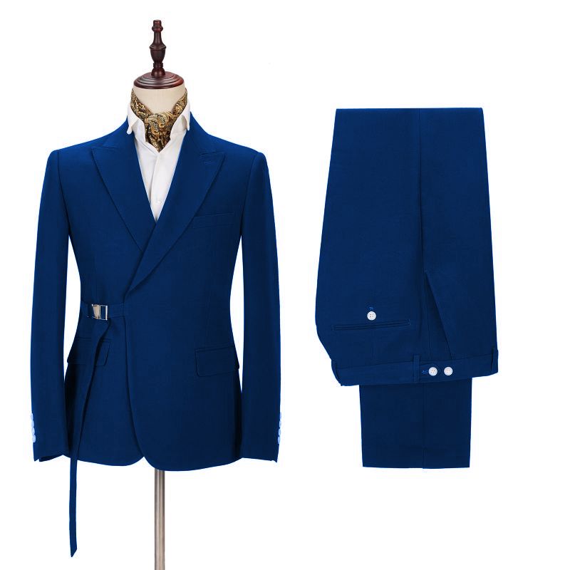 Latest Royal Blue Men's Casual Suit Online Peak Lapel Buckle Button Groomsmen Suit for Formal-showprettydress