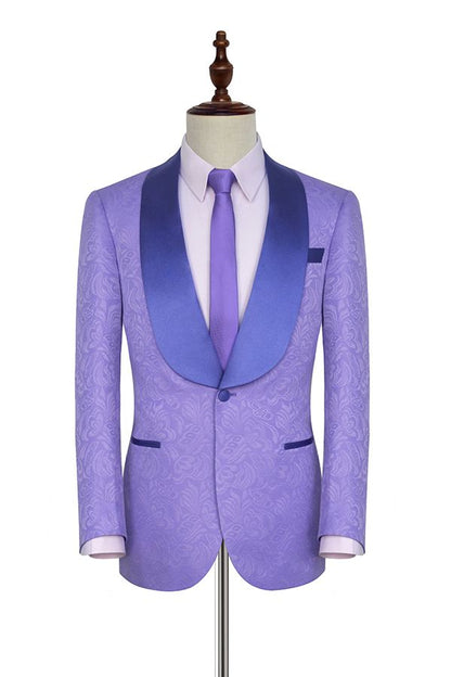 Lavender Jacquard Silk Shawl Lapel Bespoke Marriage Suits-showprettydress