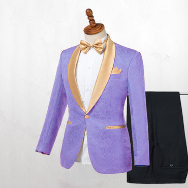 Lavender One Button Jacquard Fashion Slim Fit Wedding Tuxedo for Men-showprettydress