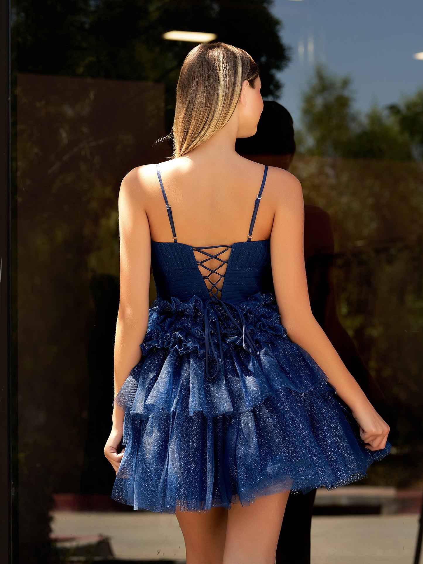 Layla | A-Line Deep V Neck Tiered Short Homecoming Dress