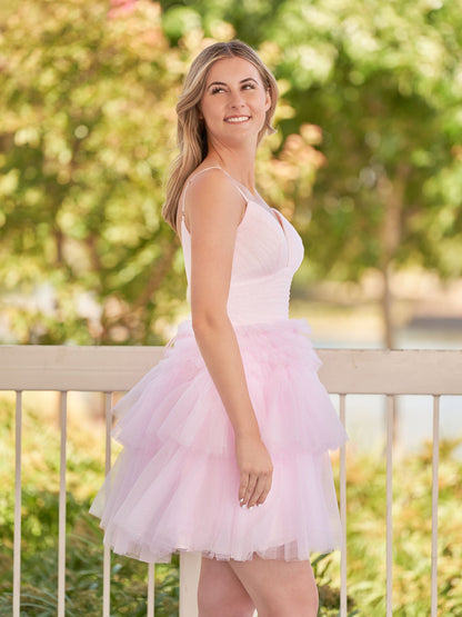 Layla | A-Line Deep V Neck Tiered Short Homecoming Dress