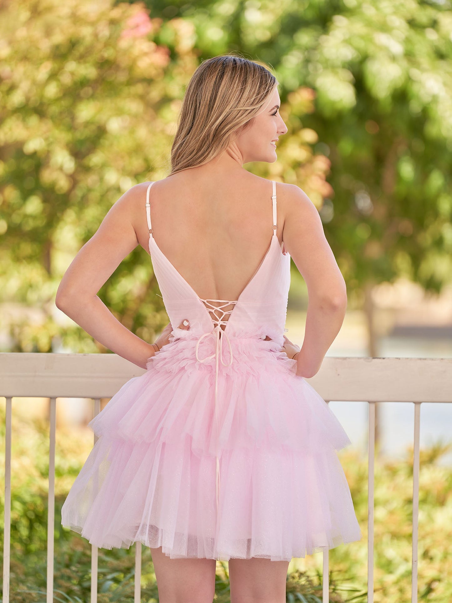 Layla | A-Line Deep V Neck Tiered Short Homecoming Dress