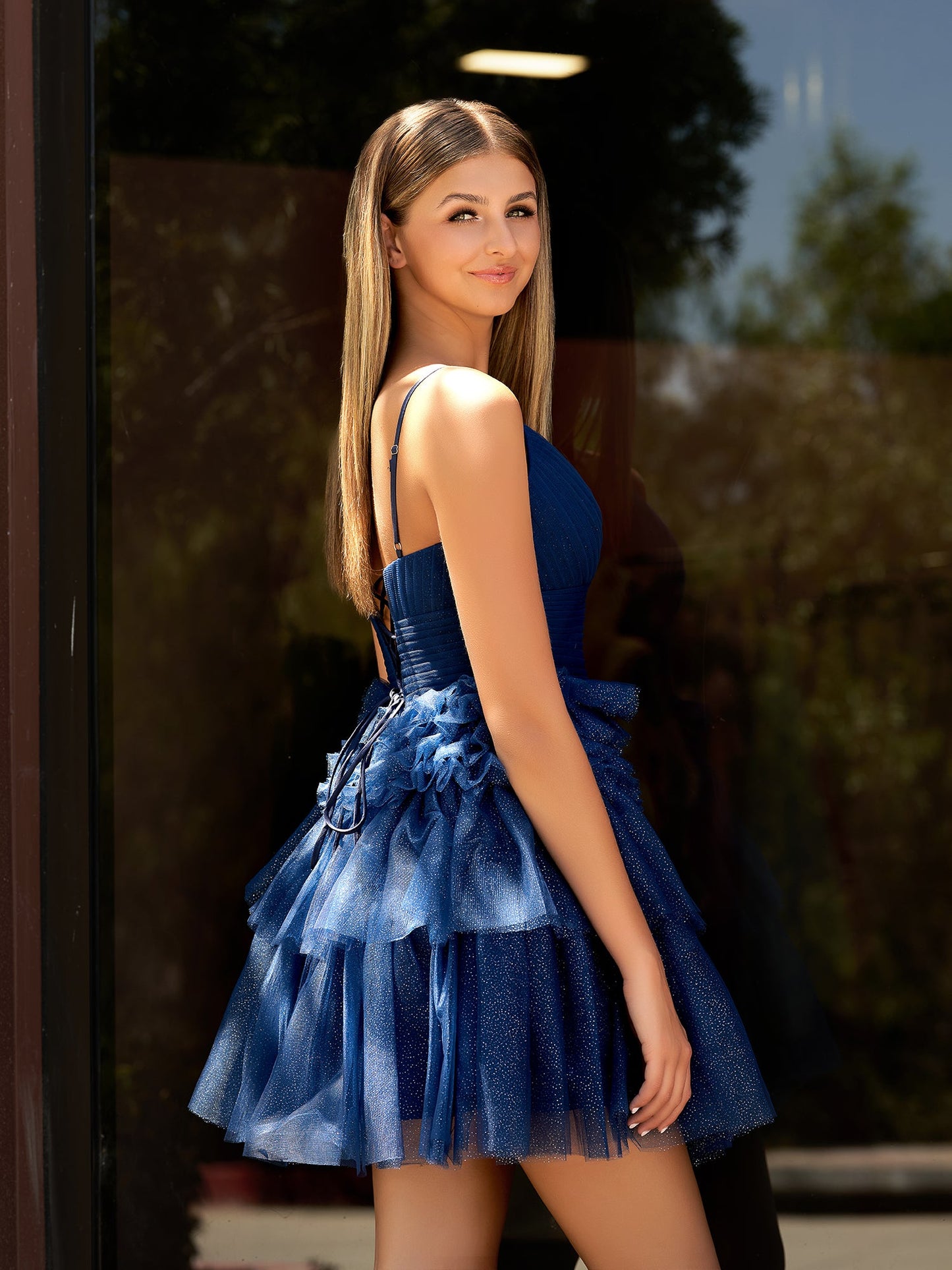 Layla | A-Line Deep V Neck Tiered Short Homecoming Dress