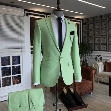 Light Green Peaked Lapel 3 Flaps Mens Prom Suits-showprettydress