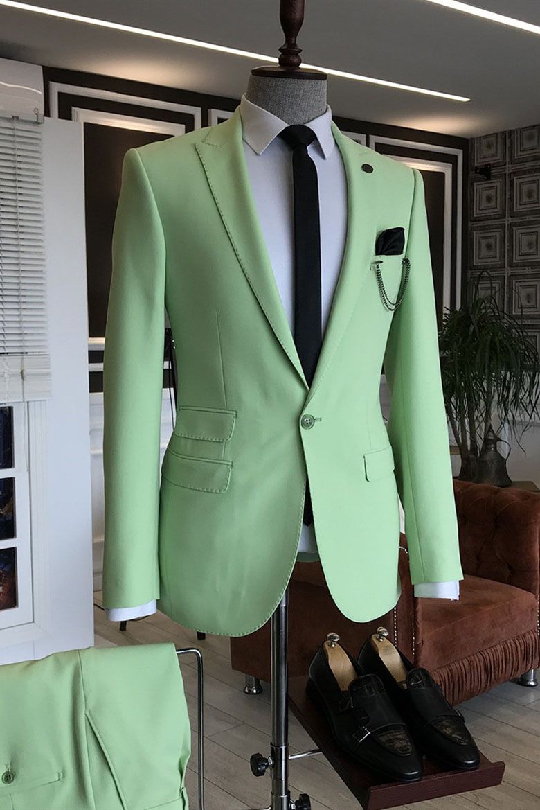 Light Green Peaked Lapel 3 Flaps Mens Prom Suits-showprettydress