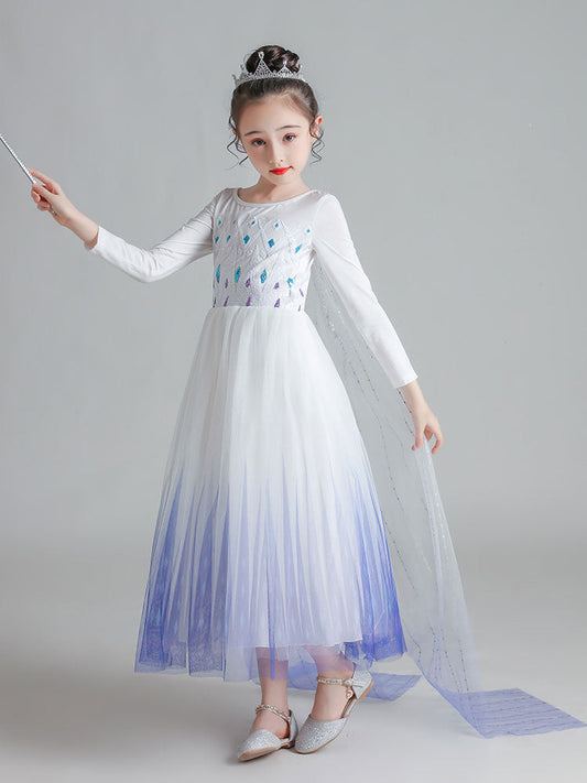 Light Sky Blue Jewel Neck Polyester Long Sleeves Formal Kids Pageant flower girl dresses-showprettydress