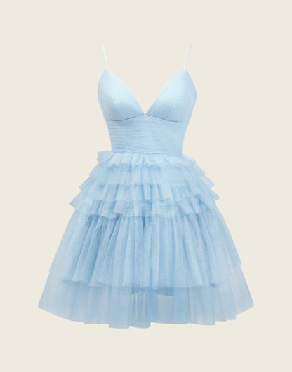 Layla |A-Line Deep V Neck Tiered Homecoming Dress