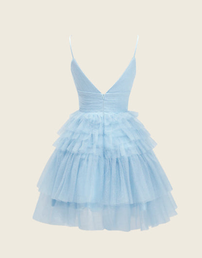 Layla |A-Line Deep V Neck Tiered Homecoming Dress