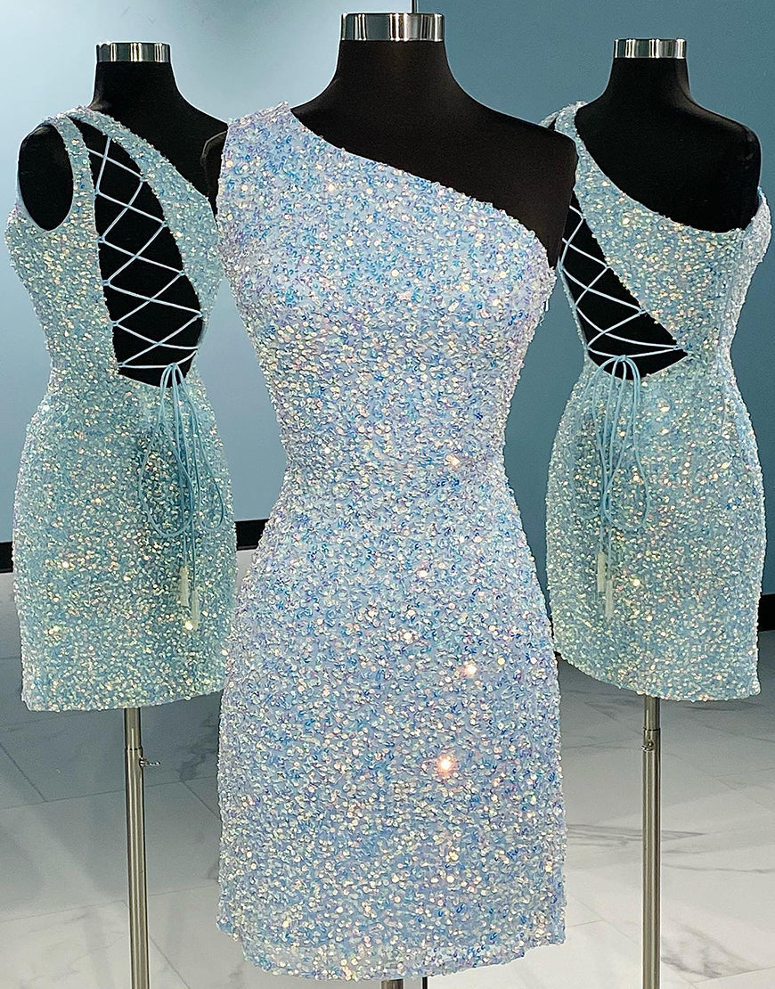 Zelda |One Shoulder Tight Sky Blue Homecoming Dress