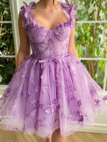 Roycebridal Natalie | Aline Short Tulle Prom Dress with 3D Butterflies