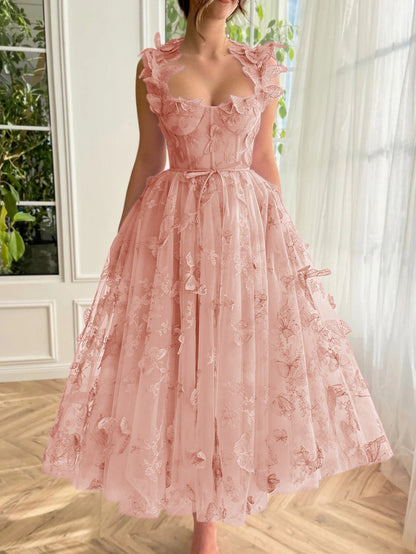 Roycebridal Leah | Aline Tulle Midi Prom Dress with 3D Butterflies