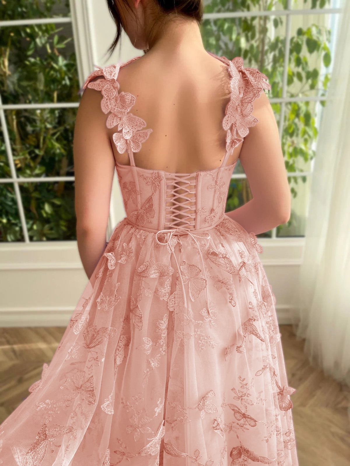 Roycebridal Leah | Aline Tulle Midi Prom Dress with 3D Butterflies