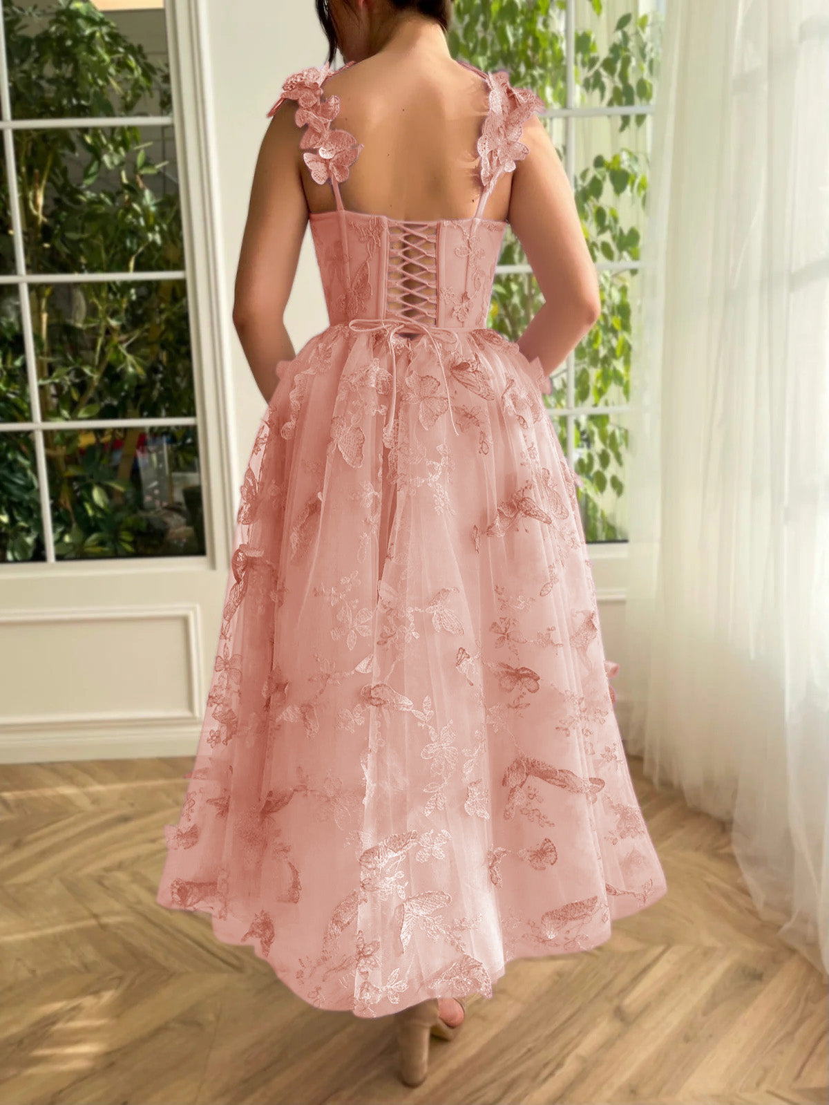 Roycebridal Leah | Aline Tulle Midi Prom Dress with 3D Butterflies