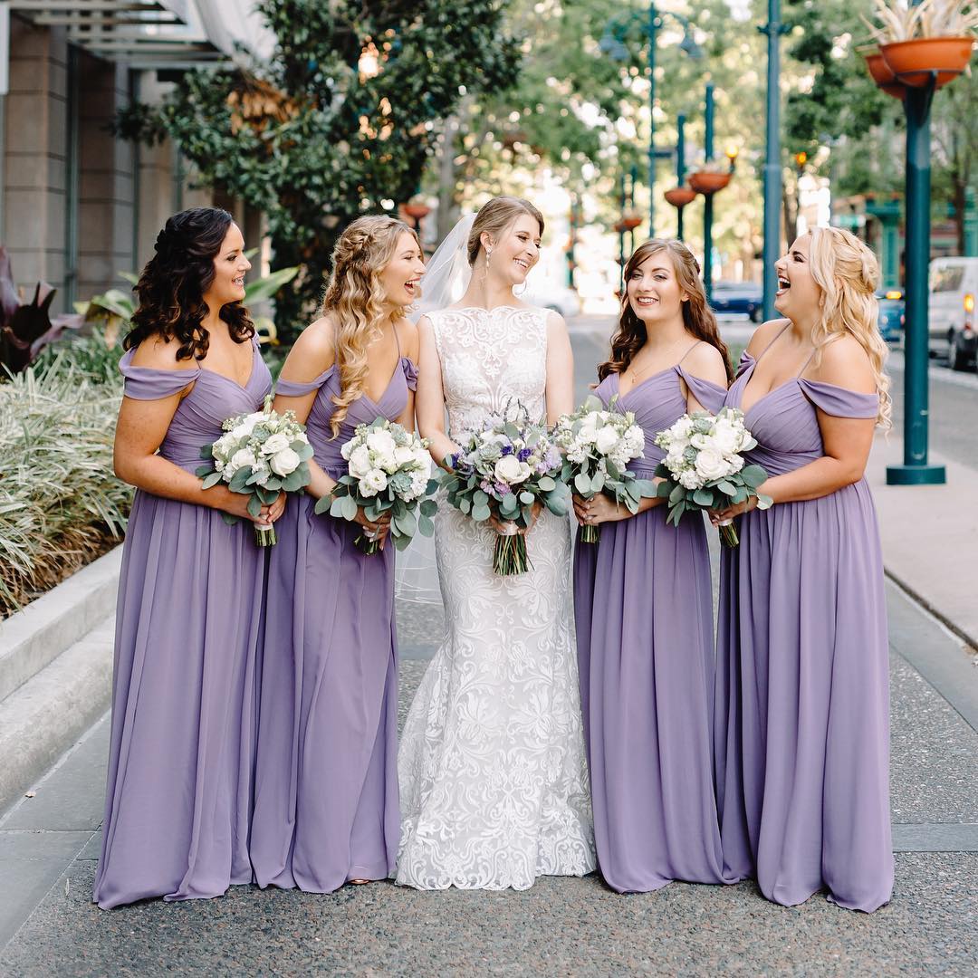 Roycebridal Simple Purple Chiffon Long Bridesmaid Dresses Off the Shoulder