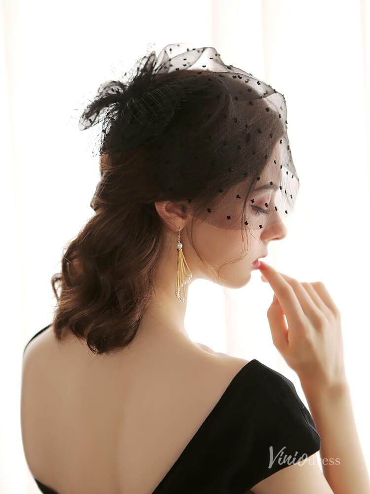 Little Bow Black Dot Birdcage Veils Viniodress AC1292-Veils-Viniodress-Viniodress