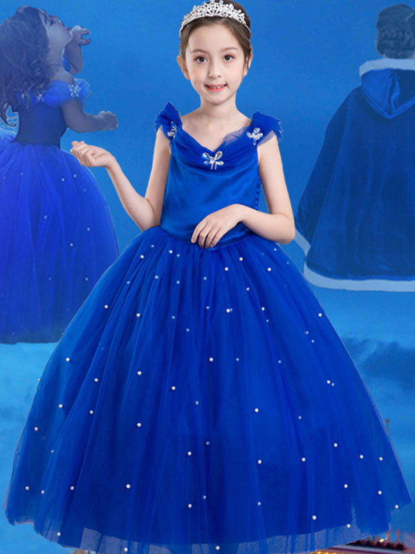 Little Girls Royal Blue flower girl dress Princess Beaded Kids Pageant Party Dress-showprettydress