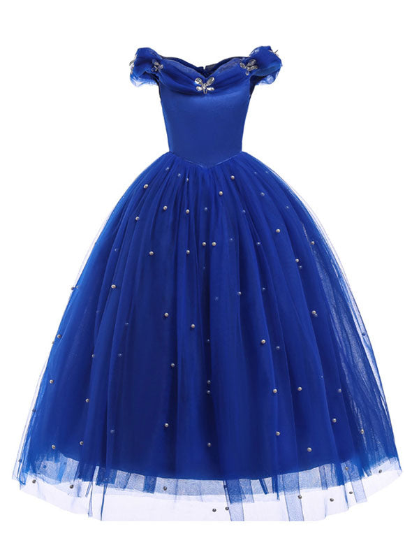 Little Girls Royal Blue flower girl dress Princess Beaded Kids Pageant Party Dress-showprettydress