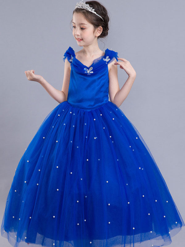 Little Girls Royal Blue flower girl dress Princess Beaded Kids Pageant Party Dress-showprettydress