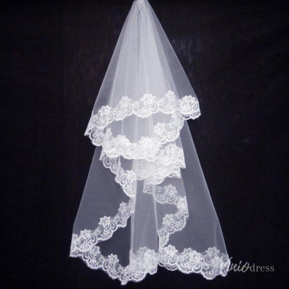 Long Lace Appliqued Bridal Blusher Veil Viniodress-Veils-Viniodress-Viniodress