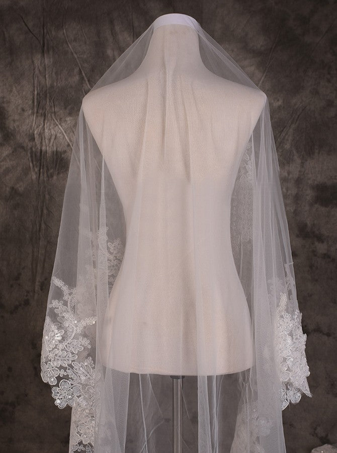 Roycebridal Vintage One Tier Lace Edge With Tulle Wedding Veil